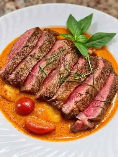Thai Haven char-grilled striploin served with Southern Thai red curry